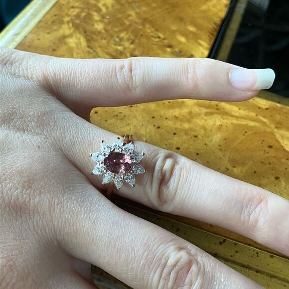 Natural Rose Apatite Moissanite Sterling Silver Ring Size 6 - Picture 4 of 9